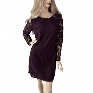 Plum Lace Shift Dress NWT Small | Retro 60s Mod Style | Long Sleeve Mini